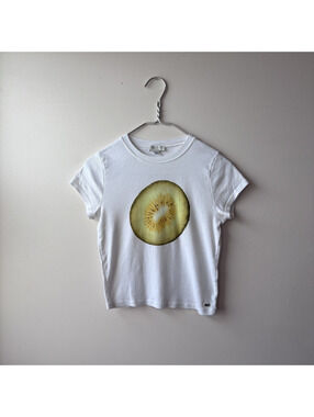 Pull&Bear Pacific Republic White Baby Tee Kiwi Print, Size M